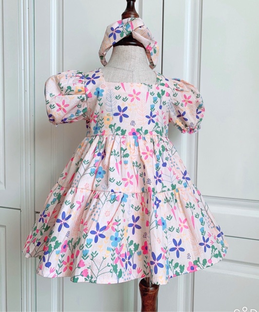 Váy cho bé gái tặng kèm băng đô - Thiết kế hoa cỏ đáng yêu ( Hàng loại 1)