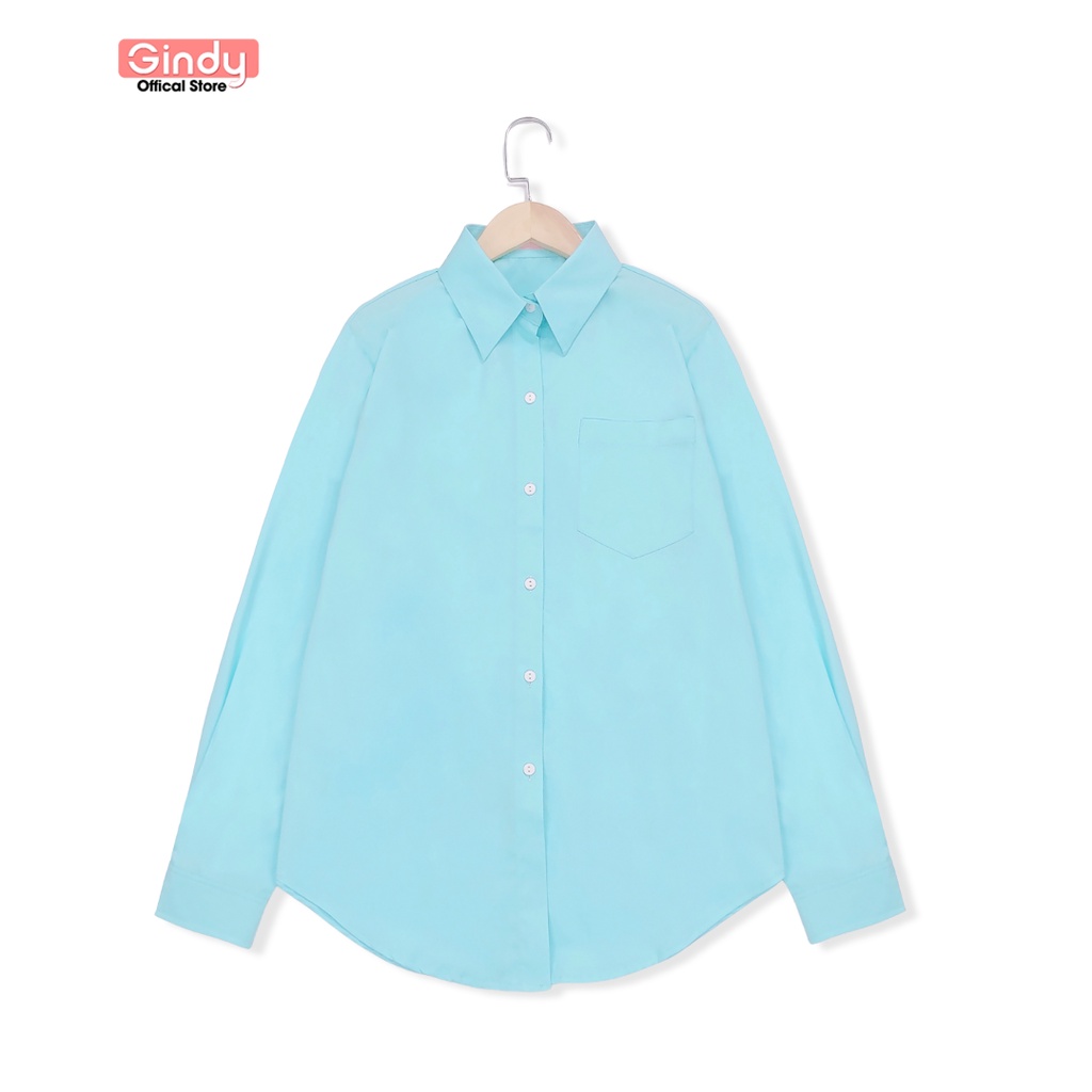 Áo sơ mi nữ cổ polo nhiều màu GINDY dài tay dáng suông rộng trơn bassic thời trang nữ Hàn Quốc A6113