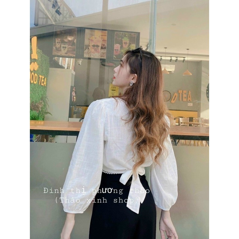👐Áo Kiểu Cổ Vuông Thắt Nơ Sau
