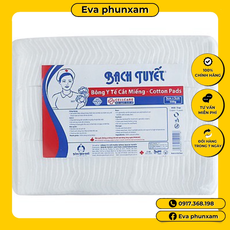 Bông Bạch Tuyết Y Tế Cắt Miếng 500g Dùng Tẩy Trang -Lau Mực Trong Phun Xăm