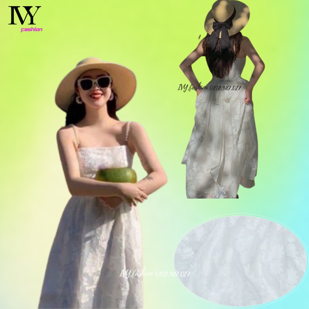 Đầm maxi 2 dây chuỗi ngọc 🔥ren hoa cao cấp🔥 xoè babydoll cúp ngực trắng đi biển dự tiệc dạo phố bigsize S M L