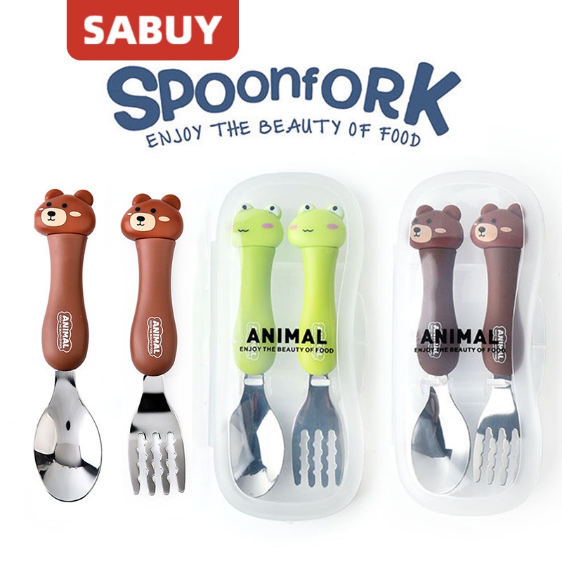 Bộ đồ ăn SABUY Phim hoạt hình cho trẻ em Bộ muỗng nĩa Phim hoạt hình dễ thương cho trẻ em Bộ đồ ăn trẻ em có hộp lưu trữ