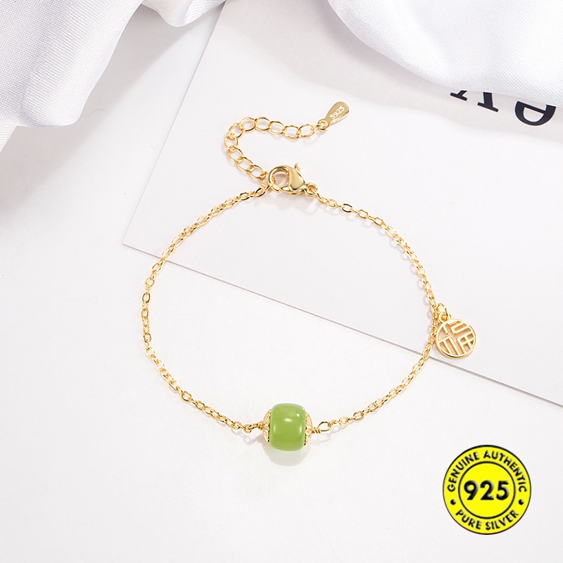 Mới Vòng Tay Mạ Vàng 18K Đính Hạt Ngọc Bích