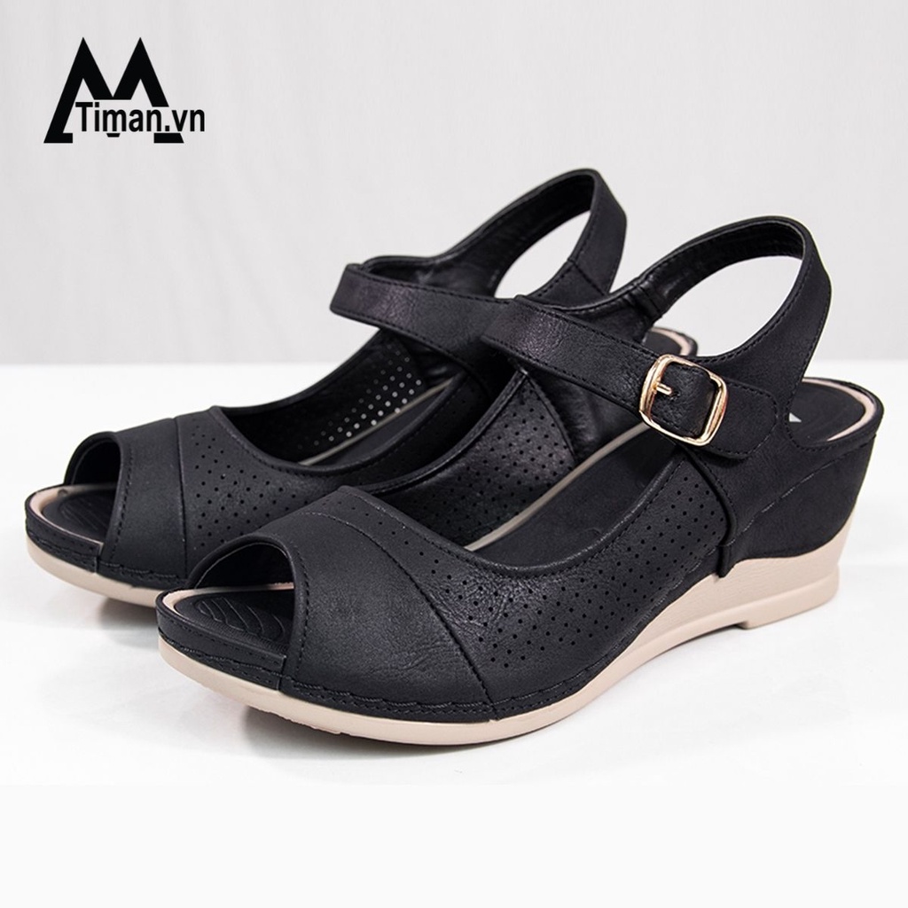 Giày sandal nữ đế xuồng đi học 3 phân cao gót kiểu xỏ ngón đế bệt dáng bánh mì bảo hành 1 năm P89 TIMAN