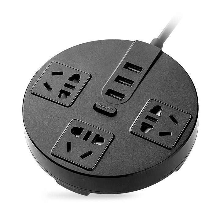 Ổ cắm sạc điện tròn thông minh chia 3 ổ điển ba cổng USB nhựa chống cháy tự ngắt điện khi quá tải an toàn tuyệt đối