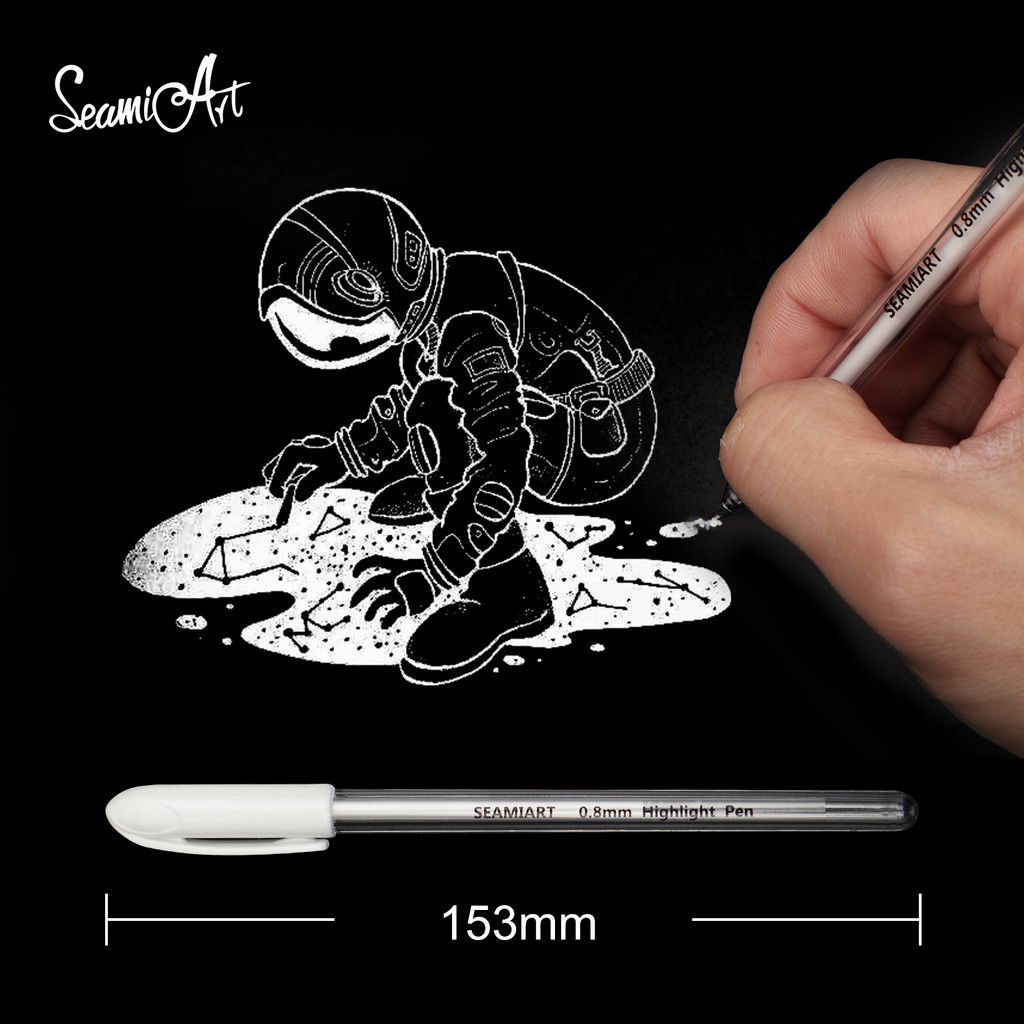 Seamiart_1pc 0.8mm White Highlight Pen Suitable for Hook Line/Sketch/Anime/Black Card