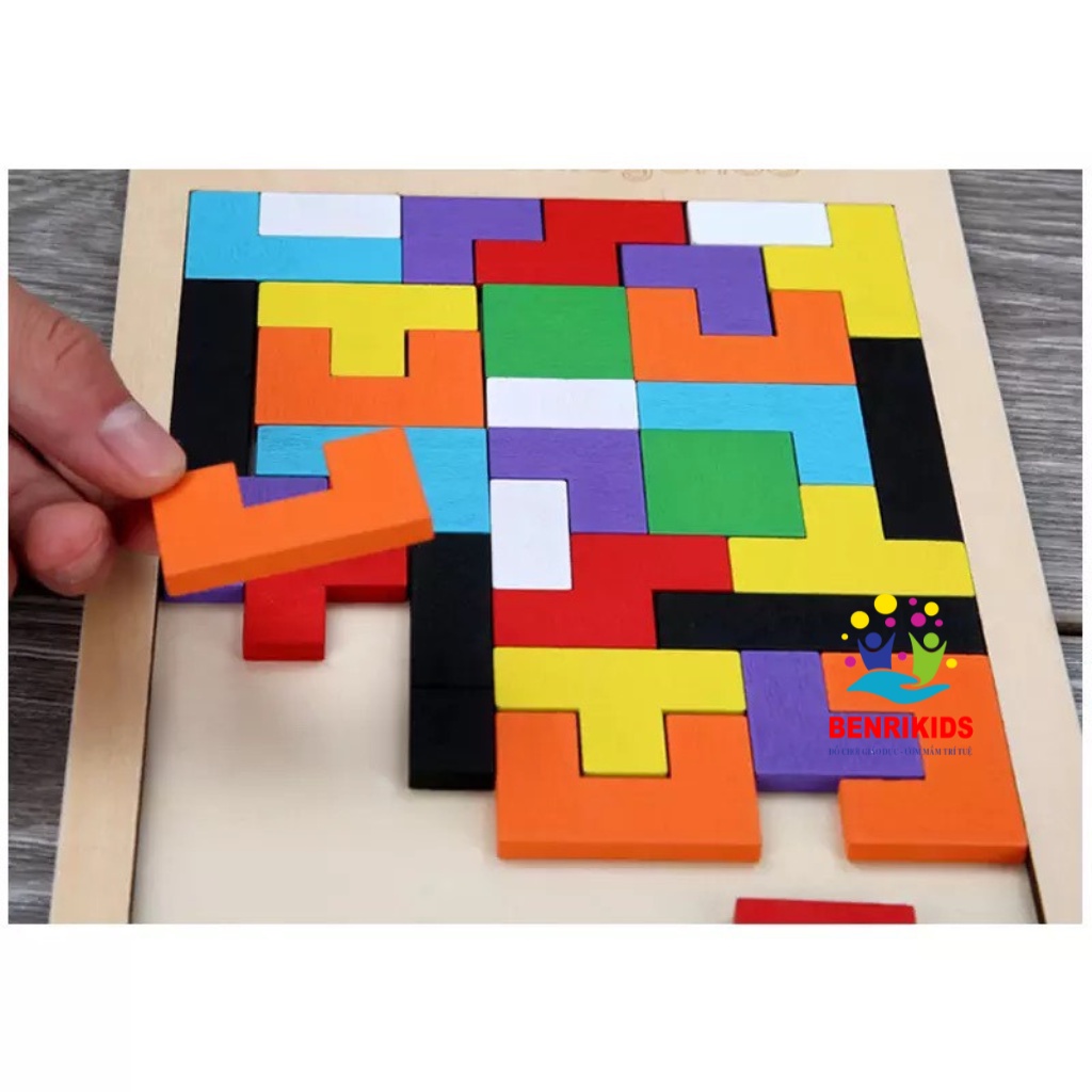 Bộ Ghép Hình Tetris Gỗ Xếp Gạch Tư Duy Size Lớn Cho Bé Sáng Tạo