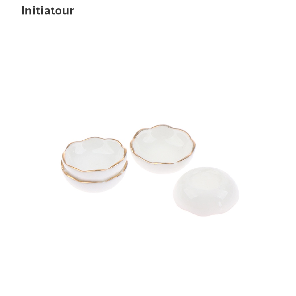 Bộ 4 Chén Dĩa Sứ Màu Trắng Tỉ Lệ 1: 12 Dùng Trang Trí Nhà Búp Bê