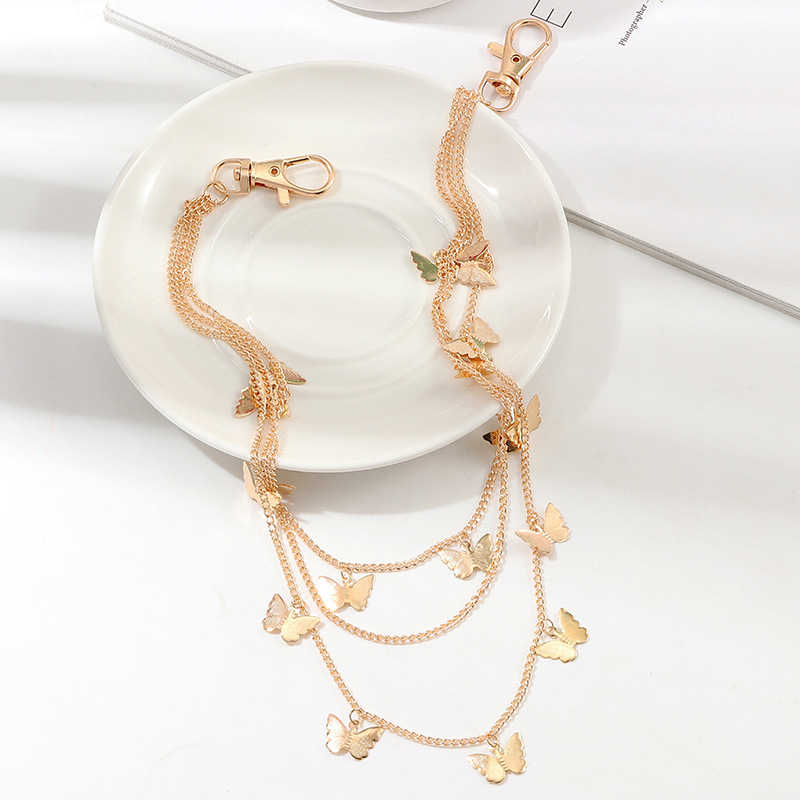 Dây Xích Đeo Thắt Lưng Nhiều Lớp Gắn Móc Khóa Hình Bướm Phong Cách Punk Cho Nữ