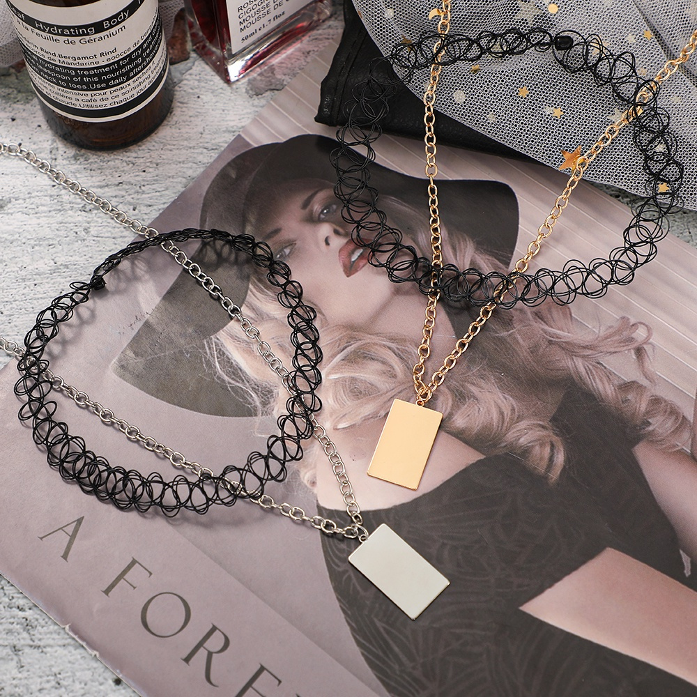 vòng cổ Hợp Kim Mạ Vàng / Bạc Mặt Vuông Thanh Lịch