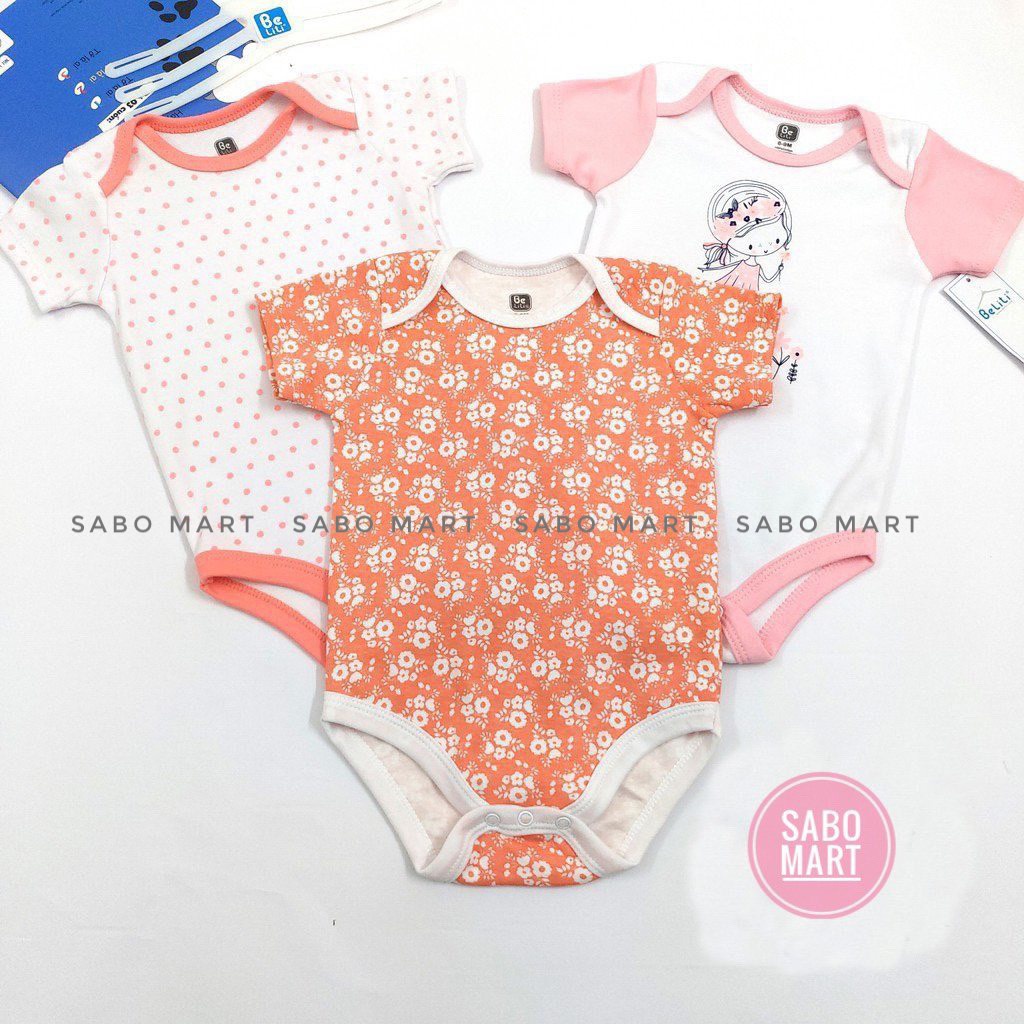 SET 3 Body Tay Cộc Beliti Mẫu BÉ GÁI VÀ HOA Hàng Xuất Mỹ Kèm Móc - SABOMART