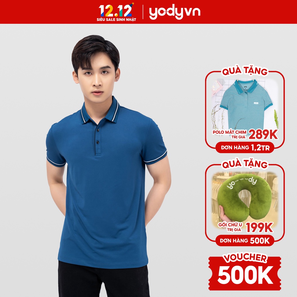 Áo Thun Polo YODY Nam Coolmax có cổ 7 cơ bản thấm hút mồ hôi thoáng mát mềm mịn  APM3681