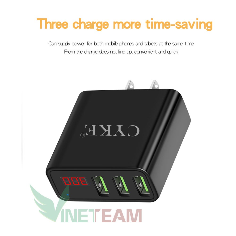 Cốc sạc nhanh 3 cổng USB thông minh CYKE -DC3210