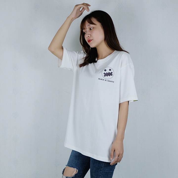 Áo thun unisex X WEAR tay lỡ chất liệu cotton thiết kế mặt cười khóa miệng co giãn 4 chiều TBSA03