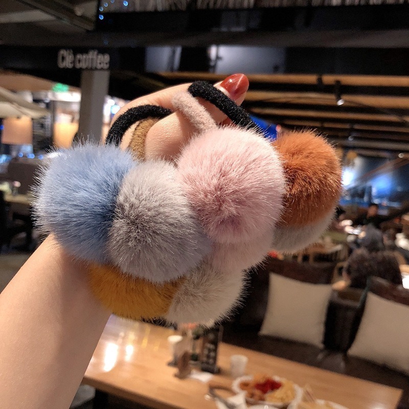 Dây Cột Tóc Đuôi Ngựa Bằng Cao Su Mềm Co Giãn Phối Bóng Lông Nhiều Màu Xinh Xắn Cho Bạn Gái