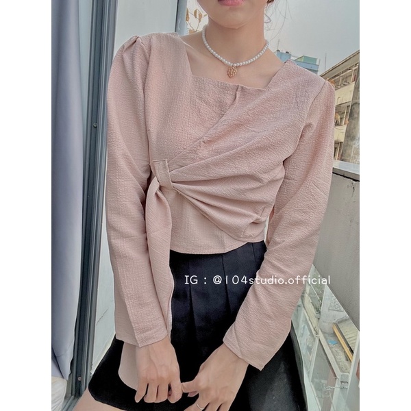 Áo xốp nơ lệch phong cách Hàn Quốc