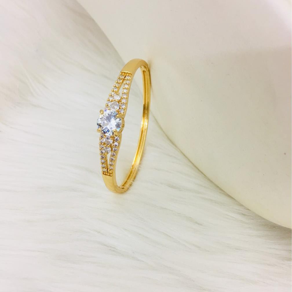 Vòng tay nữ cứng mặt gắn đá trắng siêu xinh - Vòng tay nữ, lắc tay nữ đẹp, vòng tay mạ vàng cao cấp