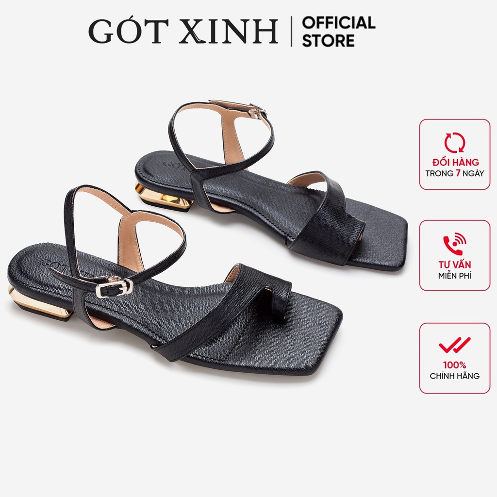 Giày sandal nữ GÓT XINH SD11 màu đen da mềm xỏ ngón đế vuông cao 3cm