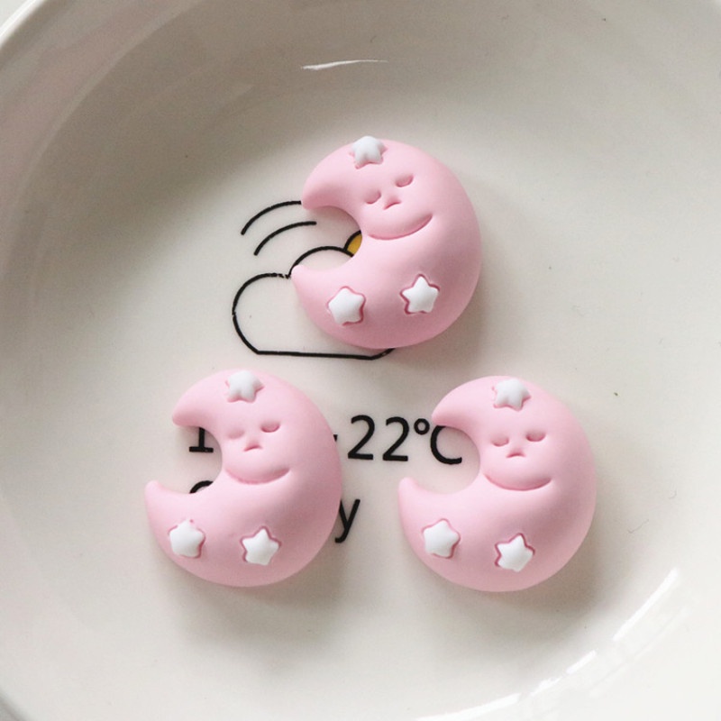 Set 10 Phụ Kiện Trang Trí Ốp Điện Thoại Hình Tai Thỏ / Nấm / Mặt Trăng Màu Hồng / Trắng Dễ Thương DIY