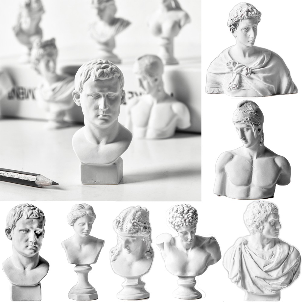 LUCKY Miniature Plaster Bust Statue Crafts Greek Mythology Figurine Gypsum Portraits Home Decor Desktop Ornament Drawing Practice Nordic Style Famous Sculpture