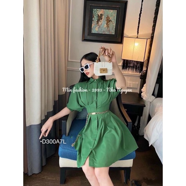 Đầm Sơ Mi Nữ Dáng Xòe Tay Bồng Xếp Ly Eo Vải Thô Mát Thời Trang Đi Tiệc Công Sở Thanh Lịch Bebedoll