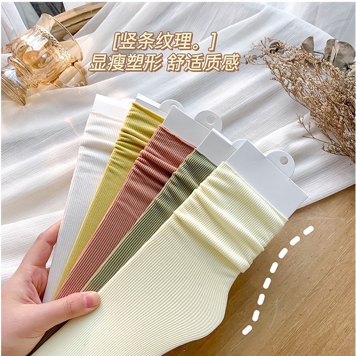 Tất nhún mỏng cao cổ nhiều màu sắc phong cách vintage Hàn Quốc chất liệu thun gân co giãn thoải mái - T07