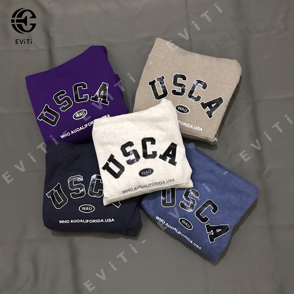 Áo hoodie form rộng  USCA vải nỉ lót bông unisex phong cách thời trang