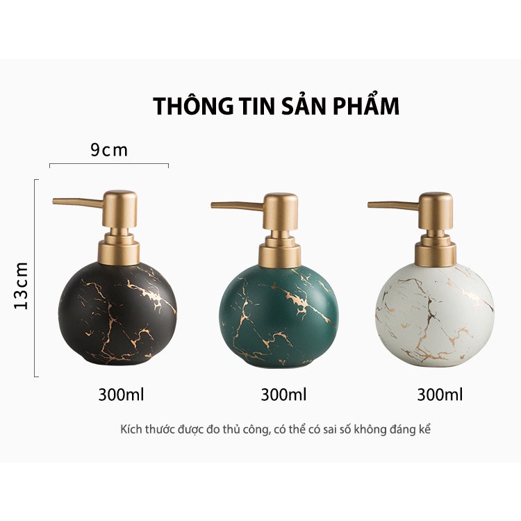 Bình Đựng Sữa Tắm Dầu Gội, Bình Đựng Nước Rửa Tay 300ml Bằng Gốm Sứ Cao Cấp