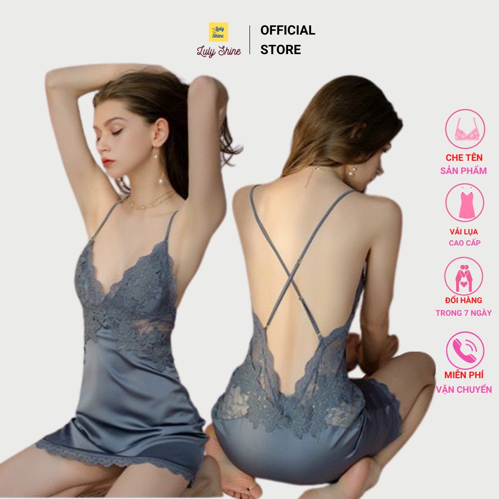 Váy ngủ đầm ngủ 2 dây lụa mỏng cao cấp đẹp sexy có mút ngực gợi cảm quyến rũ V03