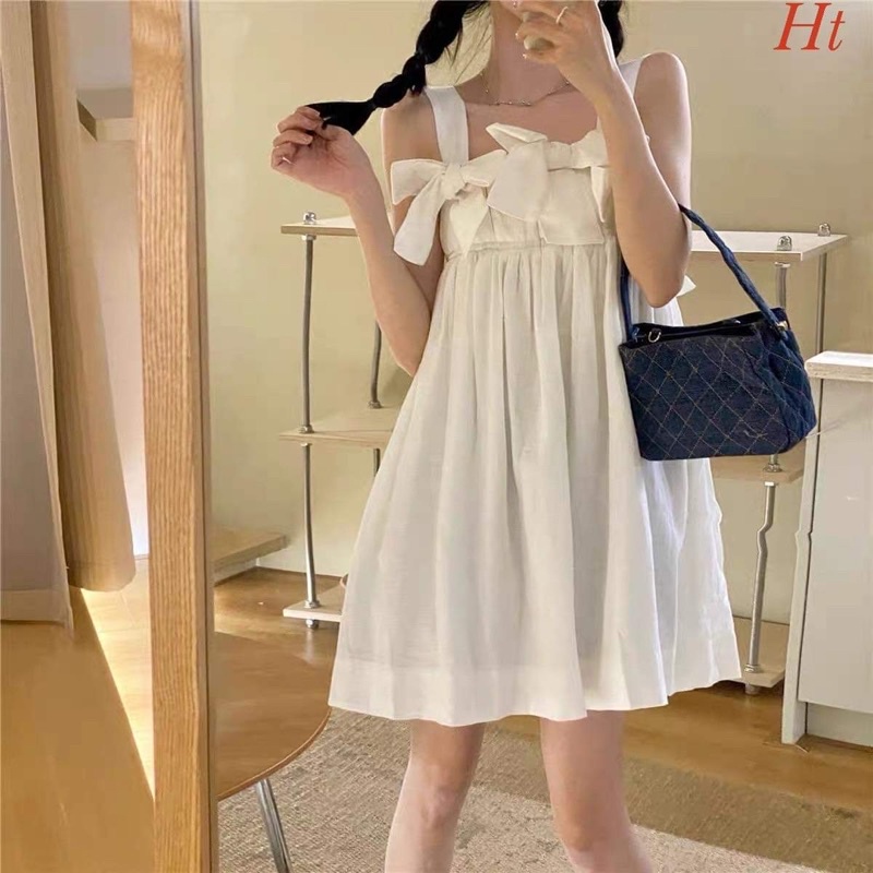 Váy xoè hai dây ba nơ HT12