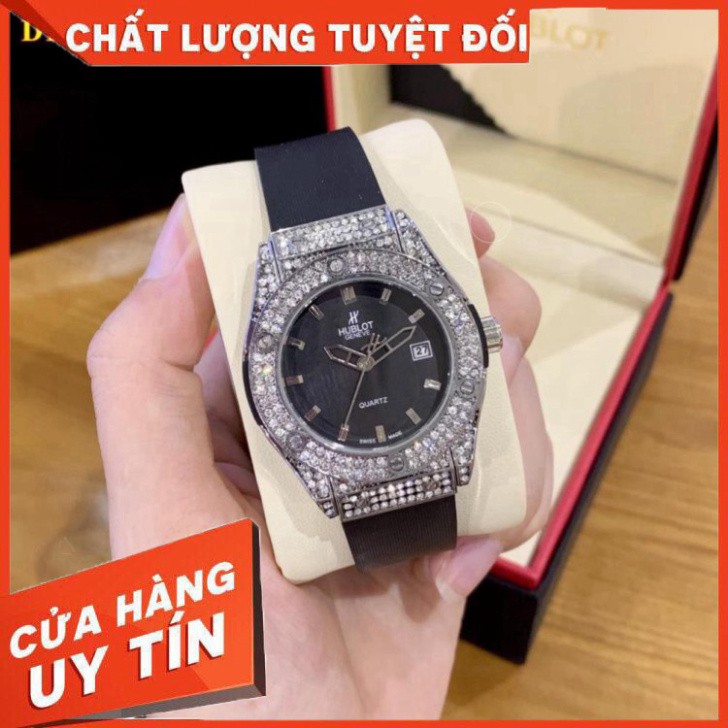 (Hublot hương vani)  Đồng hồ nữ Hublot mặt tròn diamond dây silicon thơm DHN601 - Hublot.dongho