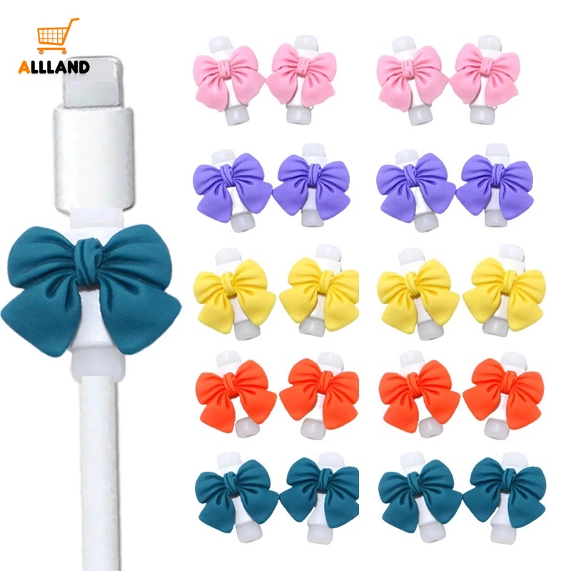 Set 2 Phụ Kiện Bảo Vệ Dây Cáp Sạc/Tai Nghe Hình Nơ Dễ Thương