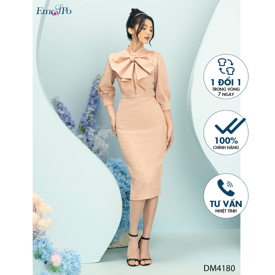 Đầm ôm cổ thắt bèo nơ Emspo DM4180