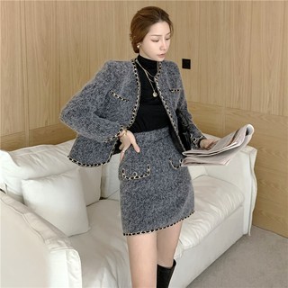 Sét áo dạ - chân váy A phối xích BY AUGUST DESIGN
