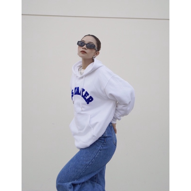 MISTAKER | Áo khoác hoodie có nón logo thêu màu trắng