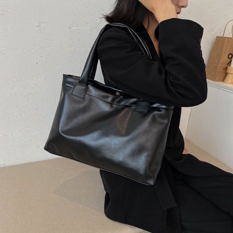 Túi Tote Da PU Mềm Màu Đen / Trắng / Nâu Cỡ Lớn Phong Cách Vintage