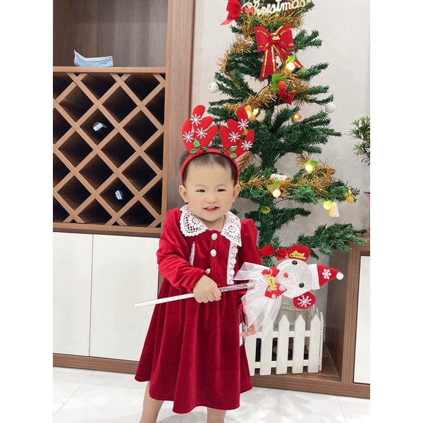 VÁY NHUNG ĐỎ PHỐI REN 80-130 BÉ GÁI