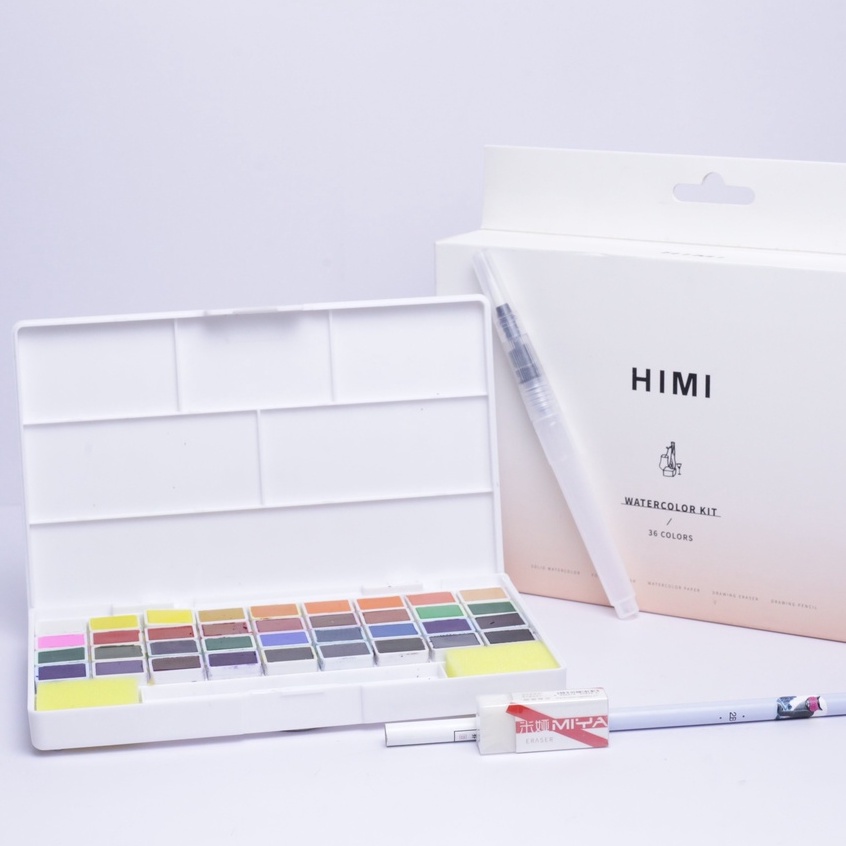 Bộ Màu Nước 5 Món Solid Watercolor Kit Himi Set 36 Màu Đẹp Ngất Ngây