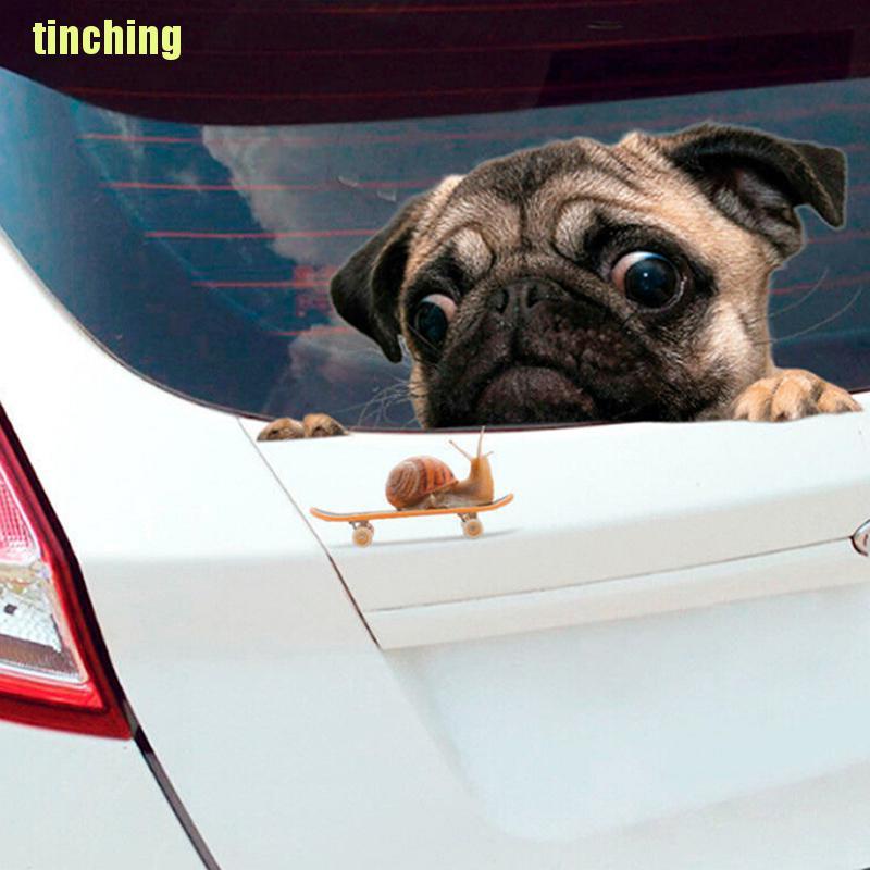 Miếng Dán Trang Trí Cửa Sổ Xe Hơi Hình Chó Pug 3D Dễ Thương