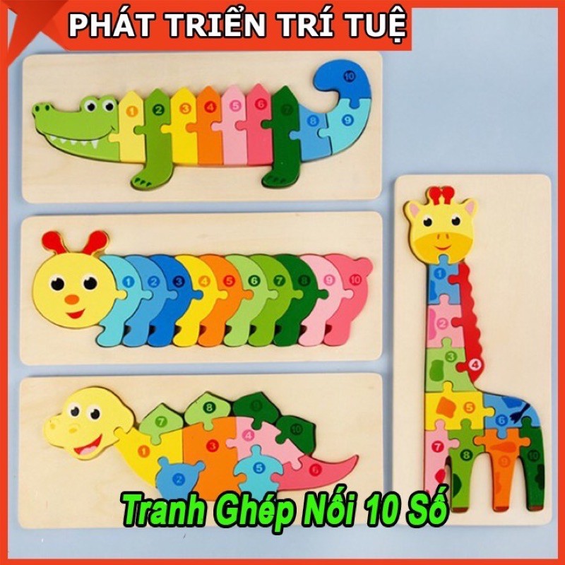 Tranh ghép gỗ con vật nối số từ 1 - 10 cho bé
