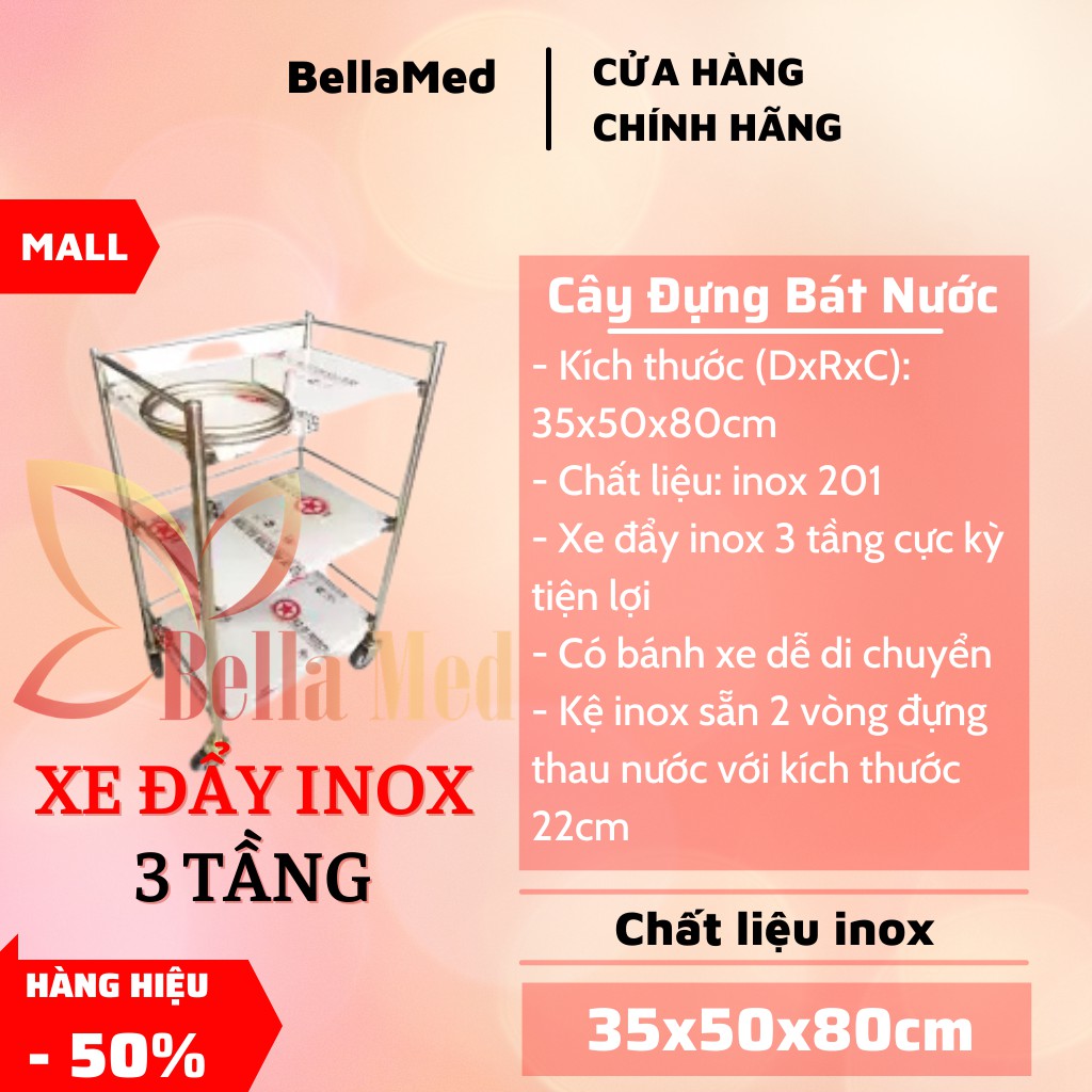 Xe đẩy inox 3 tầng, kệ inox