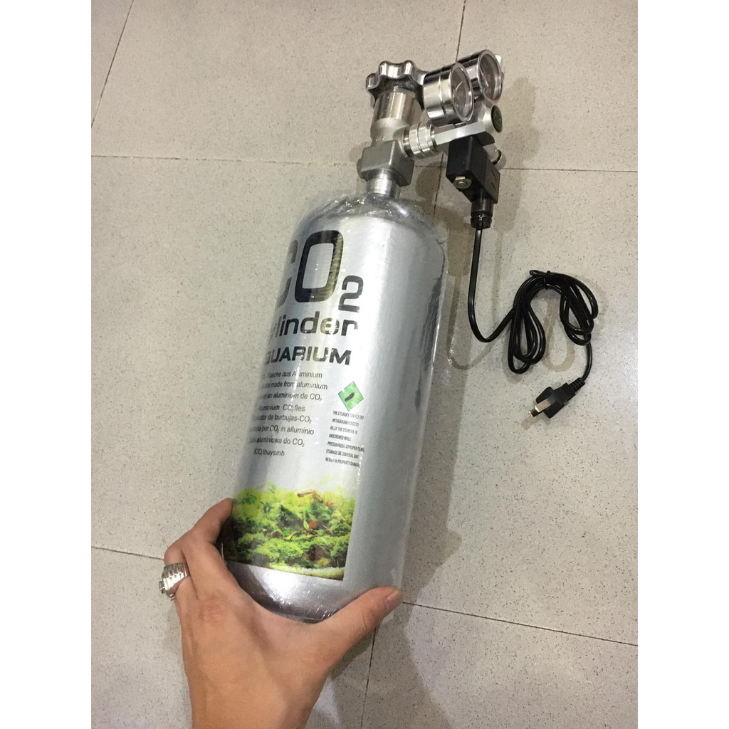Bình co2 thép 2kg lùn + van điện mufan - dành cho hồ thủy sinh