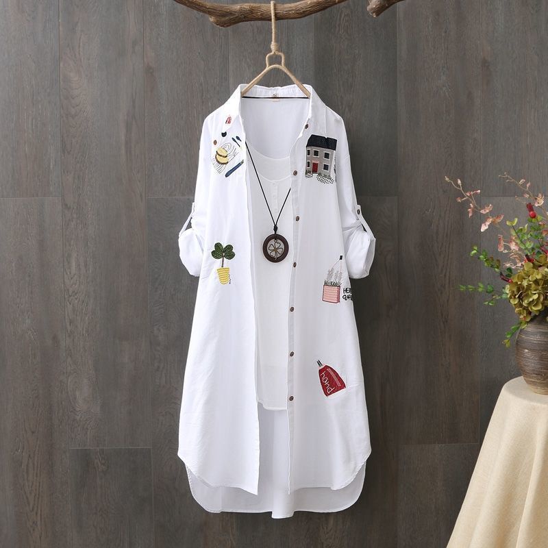 Áo Sơ Mi Chống Nắng Dáng Rộng Bằng Cotton Thêu Họa Tiết Mẫu Mới Thời Trang Mùa Hè Cho Nữ 2022