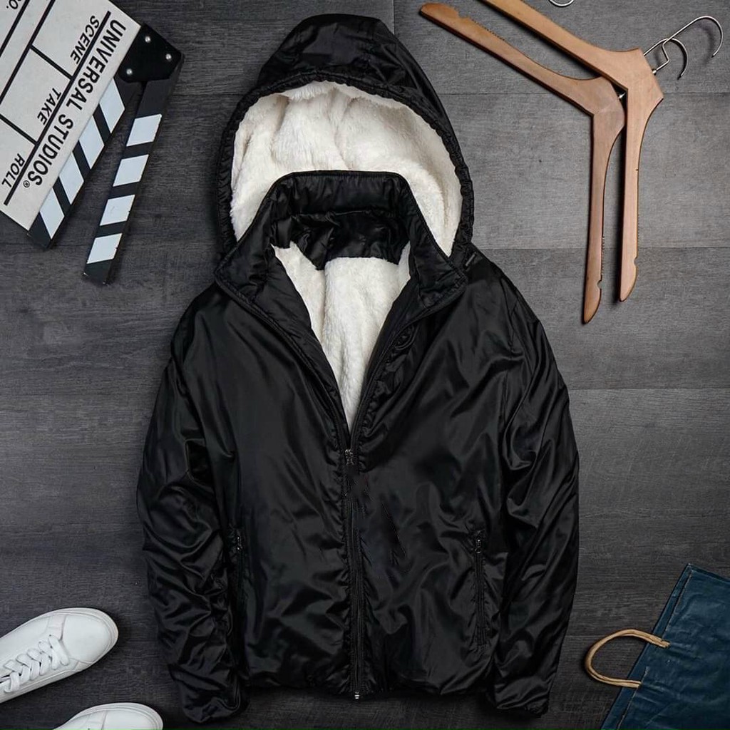 Áo khoác nam lót lông cừu siêu ấm vải dù mũ lót lông cao cấp chất đẹp dày dặn | BigBuy360 - bigbuy360.vn