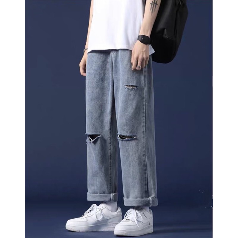 quần bò jean baggy nam rách gối RG-03 ống suông, rộng 20WE style hàn quốc 2021