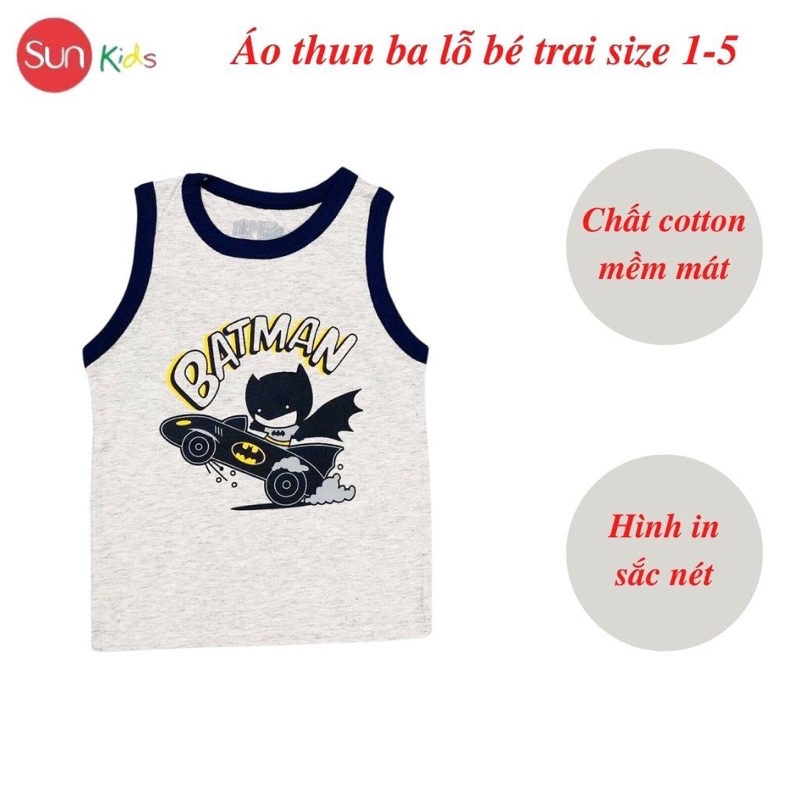 Áo thun bé trai, áo ba lỗ bé trai chất cotton, nhiều màu, Size 1 - 5 tuổi - SUNKIDS1