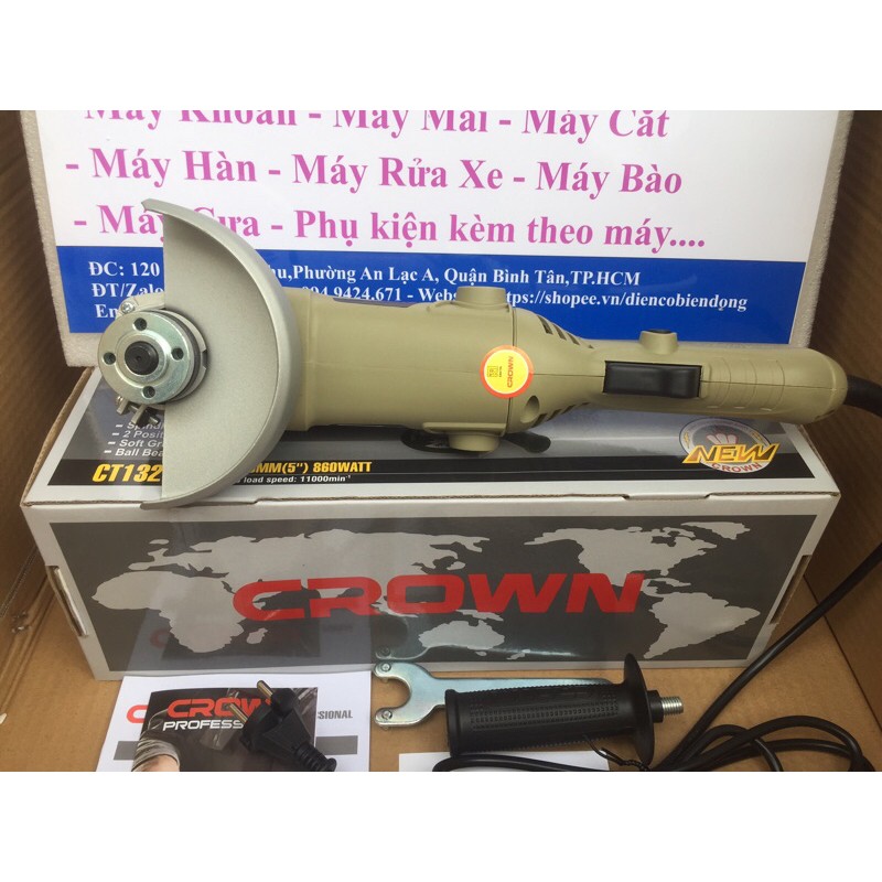 Máy mài góc 125mm 🔥FREESHIP🔥 Máy mài cắt góc cầm tay 125mm Crown CT13290 công suất 860W màu cắt sắt tường, gỗ tôn...