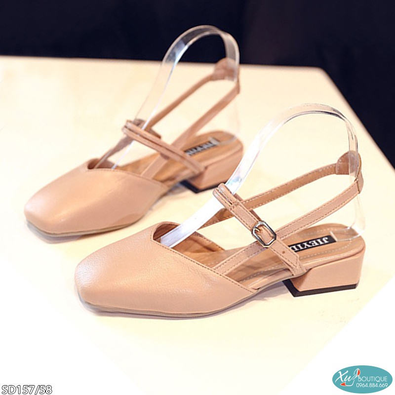 Giày Sandal Nữ Jieyida Bít Mũi Hàn Quốc Cá Tính Gót Vuông Cao 3P - Chất Da Mờ Đẹp (Có video thật) SD157