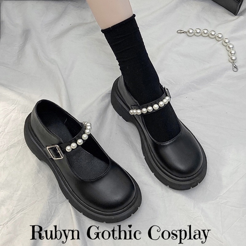 [SẴN - NÊN LÙI 1 SIZE] ✨ Giày Lolita Quai Ngang Đính Hạt Xinh Xắn đế 6,5cm ( trắng, đen ) 2215