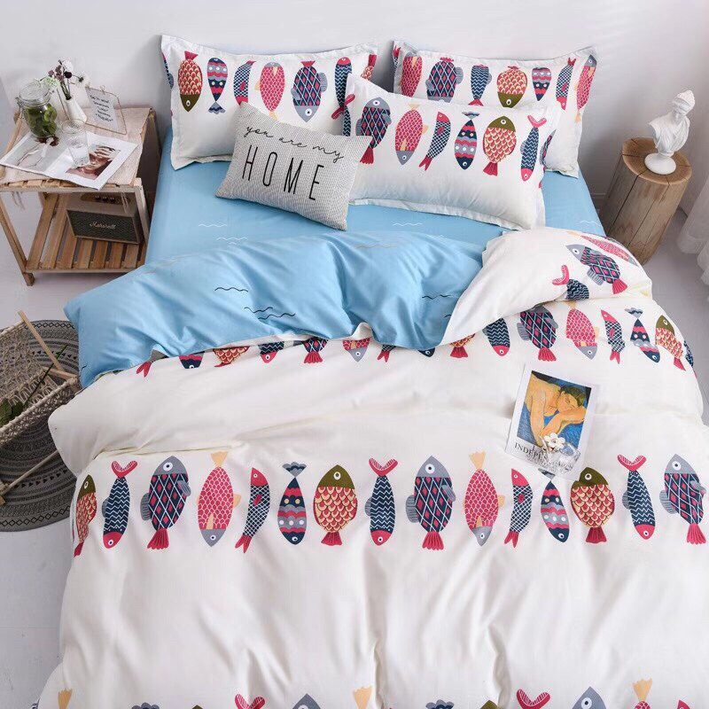 Bộ Chăn Ga Cotton Poly ❤️ 5 món hè đủ size đệm họa tiết cá miễn phí bo chun chăn ga gối hàn quốc nhập khẩu Mượt Decor